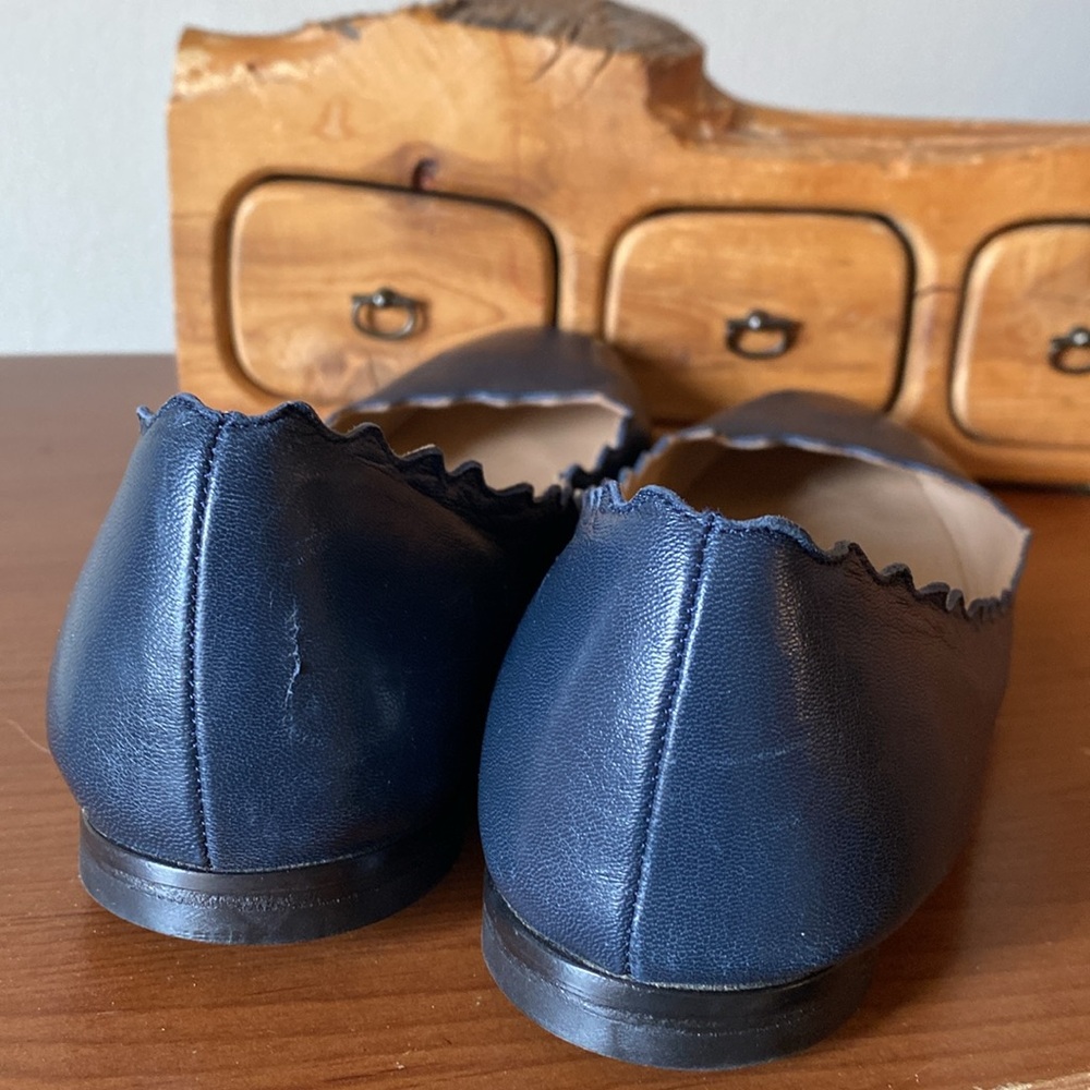 Chloe Scalloped Edge Navy Blue Flats - Picture 5 of 9